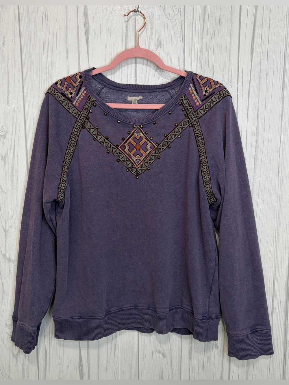 ECOTE | URBAN OUTFITTERS | Purple Embroidered Studded Boho Sweatshirt, Medium